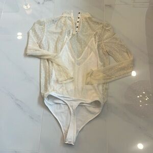 Free People Cream Lace Bodysuit Size S